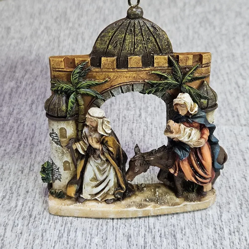 VTG Christmas Ornament Holy Family Flight From Egypt Nativity Resin Baby Jesus